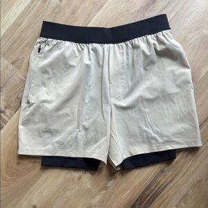 Athletic Tan and Black Shorts with Elastic Waistband